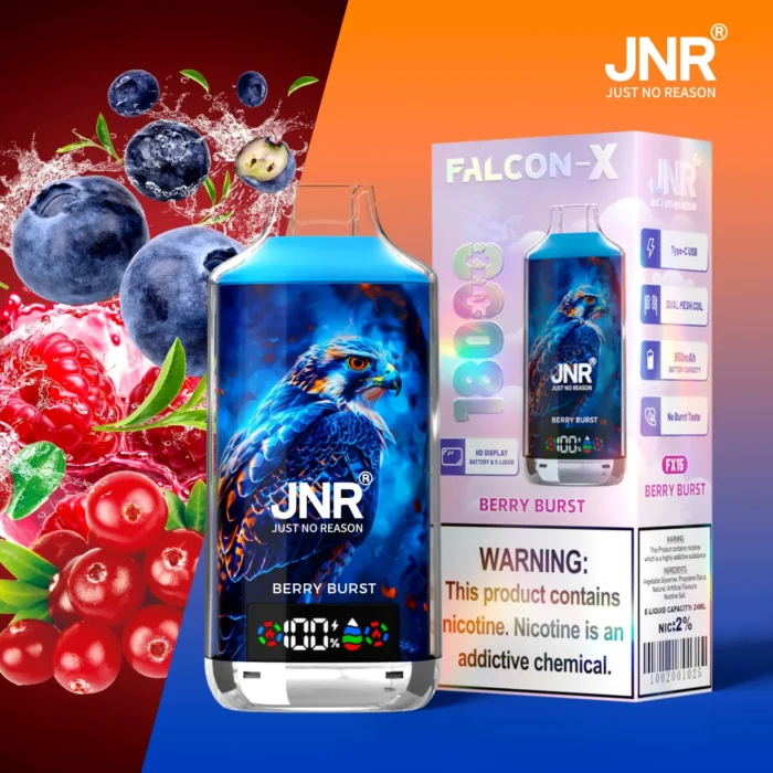 JNR Falcon X 18000 Puffs | 2% nicotine, 24mL, dual mesh & core, LED-display, airflowregeling - Image 3